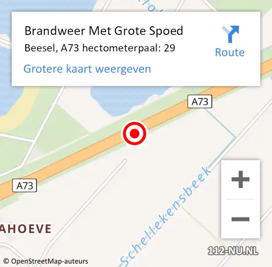 Locatie op kaart van de 112 melding: Brandweer Met Grote Spoed Naar Beesel, A73 hectometerpaal: 29 op 30 juni 2021 17:00