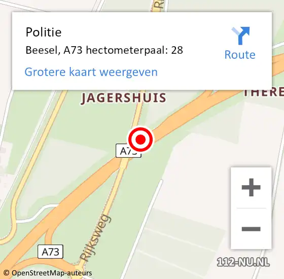 Locatie op kaart van de 112 melding: Politie Beesel, A73 hectometerpaal: 28 op 30 juni 2021 17:04