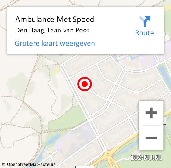 Locatie op kaart van de 112 melding: Ambulance Met Spoed Naar Den Haag, Laan van Poot op 30 juni 2021 18:05