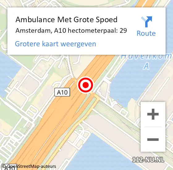 Locatie op kaart van de 112 melding: Ambulance Met Grote Spoed Naar Amsterdam, A10 hectometerpaal: 29 op 30 juni 2021 18:14