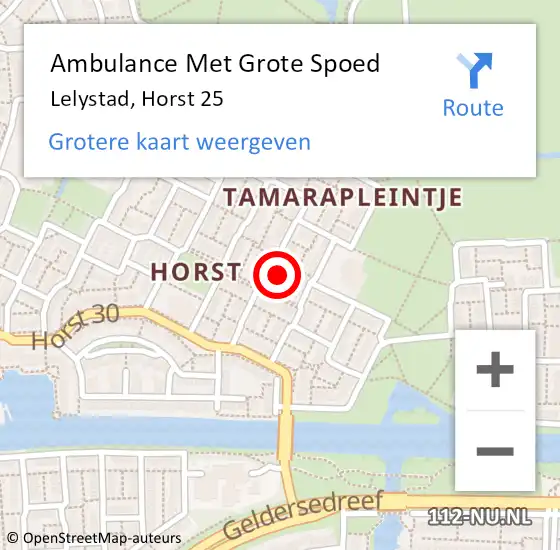 Locatie op kaart van de 112 melding: Ambulance Met Grote Spoed Naar Lelystad, Horst 25 op 30 juni 2021 18:22