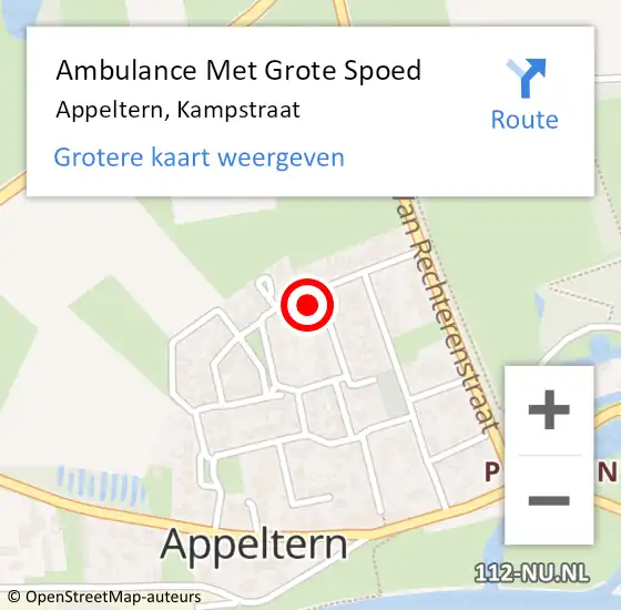 Locatie op kaart van de 112 melding: Ambulance Met Grote Spoed Naar Appeltern, Kampstraat op 30 juni 2021 18:40