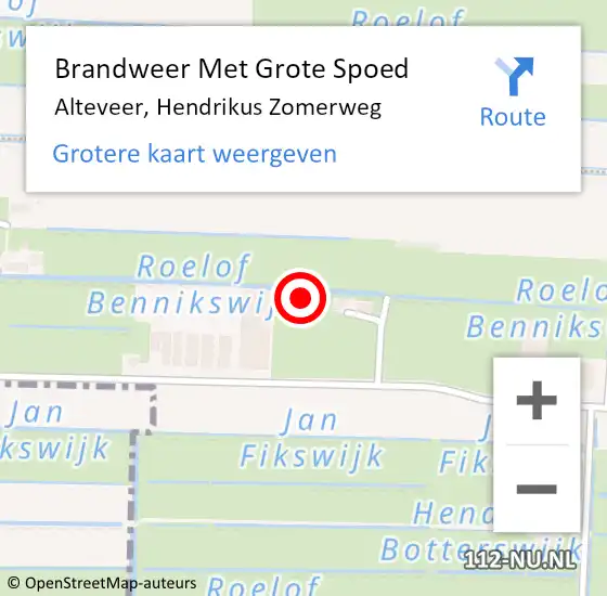 Locatie op kaart van de 112 melding: Brandweer Met Grote Spoed Naar Alteveer, Hendrikus Zomerweg op 30 juni 2021 18:42