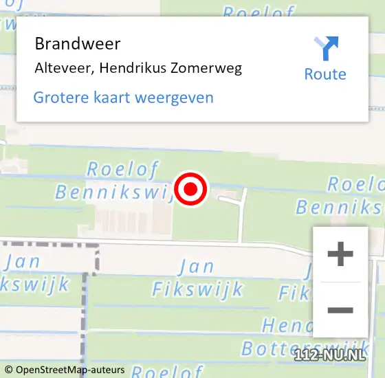 Locatie op kaart van de 112 melding: Brandweer Alteveer, Hendrikus Zomerweg op 30 juni 2021 18:47