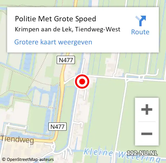 Locatie op kaart van de 112 melding: Politie Met Grote Spoed Naar Krimpen aan de Lek, Tiendweg-West op 30 juni 2021 18:48