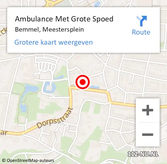 Locatie op kaart van de 112 melding: Ambulance Met Grote Spoed Naar Bemmel, Meestersplein op 30 juni 2021 18:49