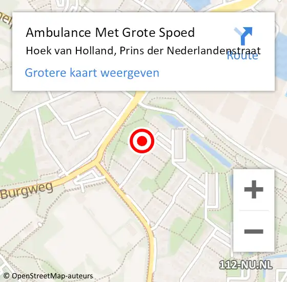 Locatie op kaart van de 112 melding: Ambulance Met Grote Spoed Naar Hoek van Holland, Prins der Nederlandenstraat op 30 juni 2021 19:12