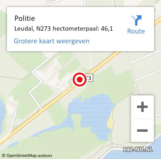 Locatie op kaart van de 112 melding: Politie Leudal, N273 hectometerpaal: 46,1 op 30 juni 2021 19:34
