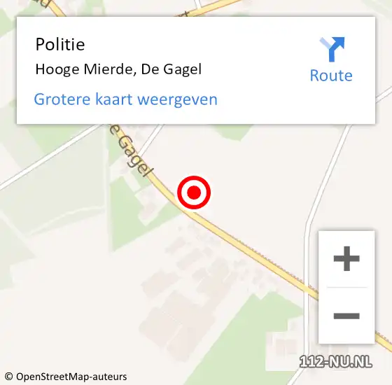 Locatie op kaart van de 112 melding: Politie Hooge Mierde, De Gagel op 30 juni 2021 19:41