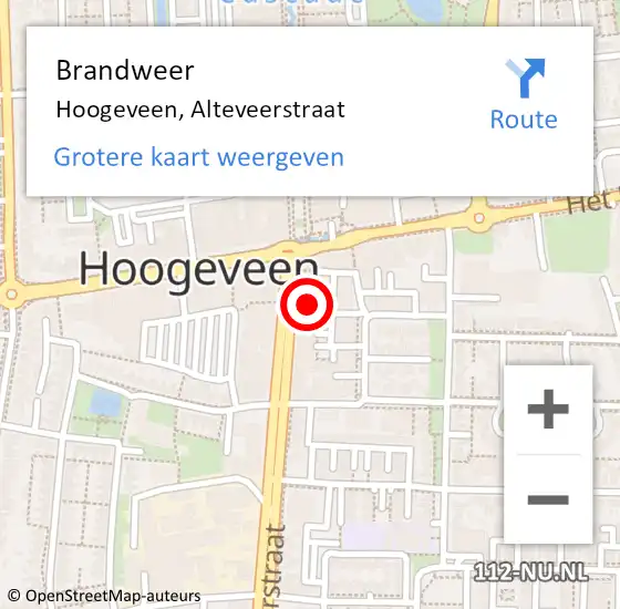 Locatie op kaart van de 112 melding: Brandweer Hoogeveen, Alteveerstraat op 30 juni 2021 20:12