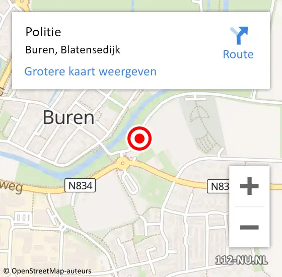 Locatie op kaart van de 112 melding: Politie Buren, Blatensedijk op 30 juni 2021 20:18