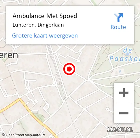 Locatie op kaart van de 112 melding: Ambulance Met Spoed Naar Lunteren, Dingerlaan op 30 juni 2021 20:20