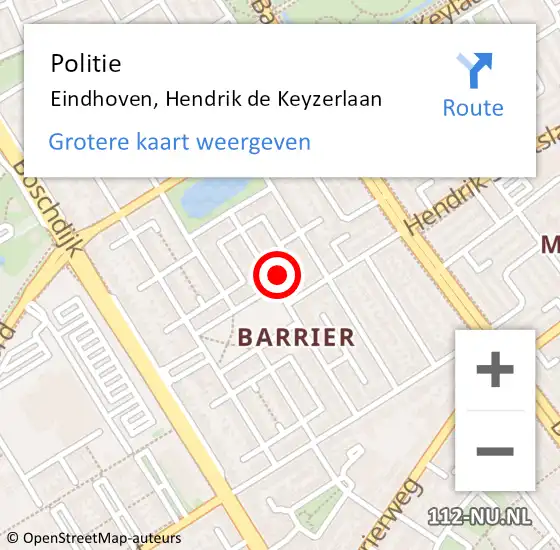 Locatie op kaart van de 112 melding: Politie Eindhoven, Hendrik de Keyzerlaan op 30 juni 2021 21:00