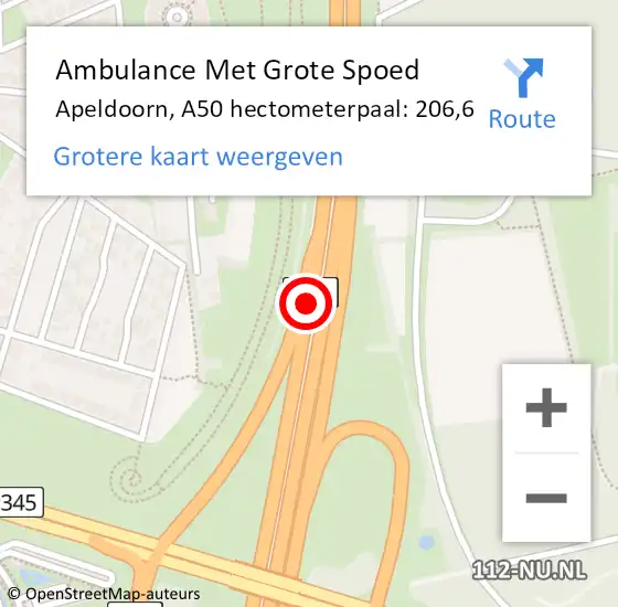Locatie op kaart van de 112 melding: Ambulance Met Grote Spoed Naar Apeldoorn, A50 hectometerpaal: 206,6 op 30 juni 2021 21:32