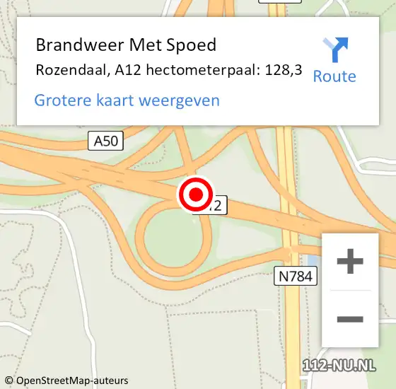Locatie op kaart van de 112 melding: Brandweer Met Spoed Naar Rozendaal, A12 hectometerpaal: 128,3 op 30 juni 2021 21:52