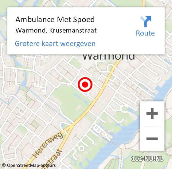 Locatie op kaart van de 112 melding: Ambulance Met Spoed Naar Warmond, Krusemanstraat op 30 juni 2021 22:33