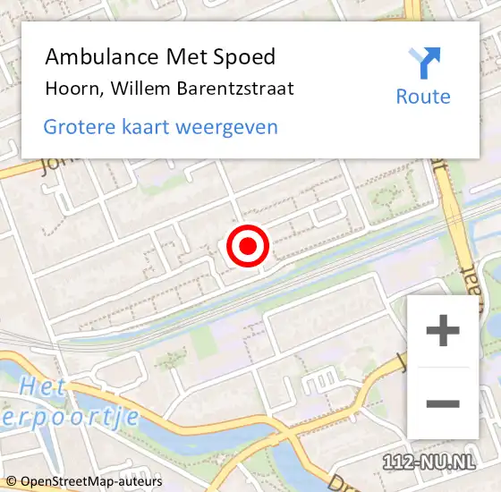 Locatie op kaart van de 112 melding: Ambulance Met Spoed Naar Hoorn, Willem Barentzstraat op 30 juni 2021 22:34