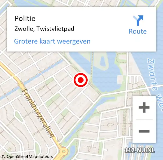 Locatie op kaart van de 112 melding: Politie Zwolle, Twistvlietpad op 30 juni 2021 22:44