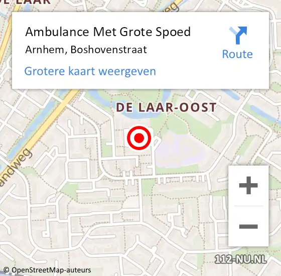 Locatie op kaart van de 112 melding: Ambulance Met Grote Spoed Naar Arnhem, Boshovenstraat op 1 juli 2021 00:06