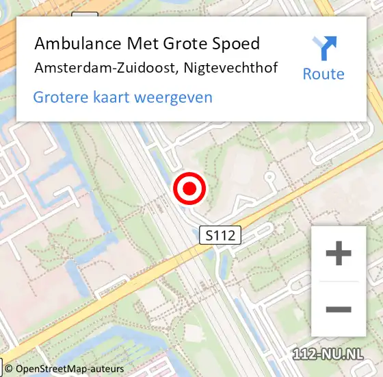 Locatie op kaart van de 112 melding: Ambulance Met Grote Spoed Naar Amsterdam-Zuidoost, Nigtevechthof op 1 juli 2021 00:14