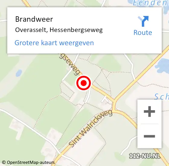 Locatie op kaart van de 112 melding: Brandweer Overasselt, Hessenbergseweg op 1 juli 2021 00:42