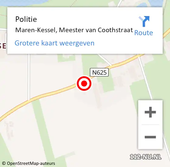 Locatie op kaart van de 112 melding: Politie Maren-Kessel, Meester van Coothstraat op 1 juli 2021 00:45