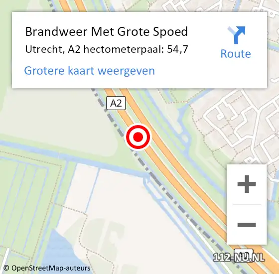 Locatie op kaart van de 112 melding: Brandweer Met Grote Spoed Naar Utrecht, A2 hectometerpaal: 54,7 op 1 juli 2021 00:56