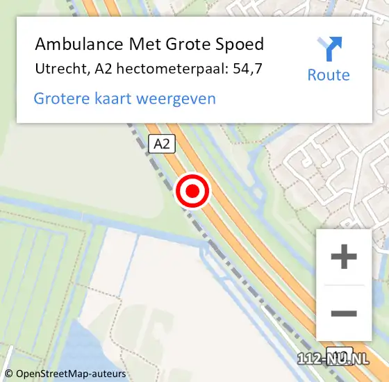 Locatie op kaart van de 112 melding: Ambulance Met Grote Spoed Naar Utrecht, A2 hectometerpaal: 54,7 op 1 juli 2021 00:57