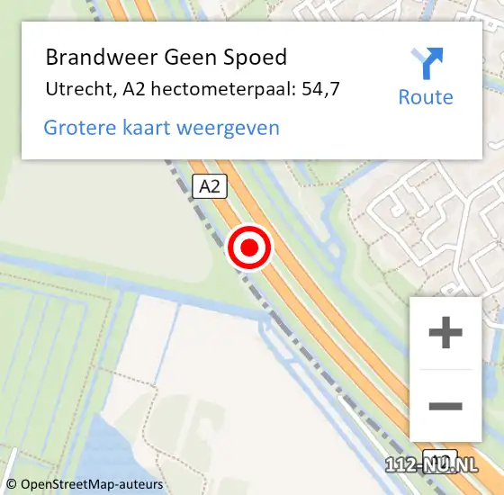 Locatie op kaart van de 112 melding: Brandweer Geen Spoed Naar Utrecht, A2 hectometerpaal: 54,7 op 1 juli 2021 00:59