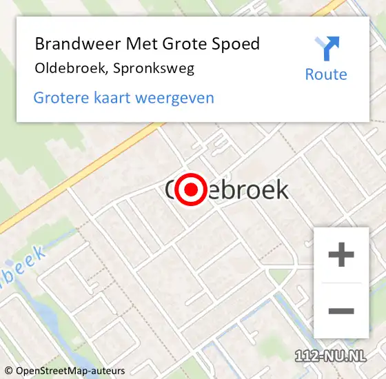 Locatie op kaart van de 112 melding: Brandweer Met Grote Spoed Naar Oldebroek, Spronksweg op 1 juli 2021 01:28