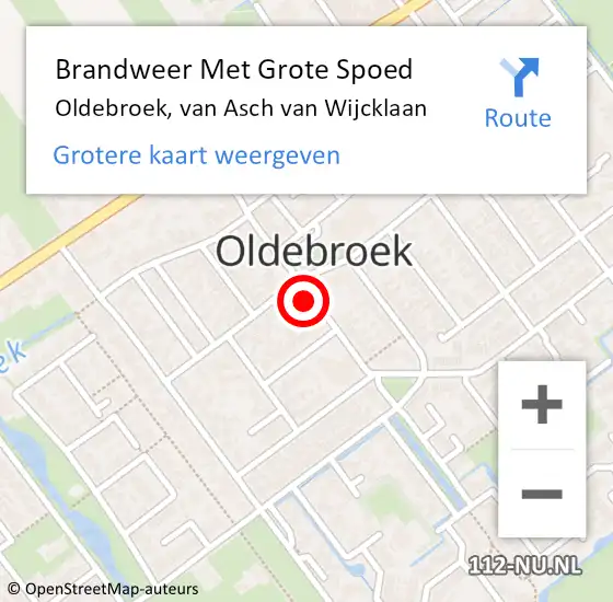 Locatie op kaart van de 112 melding: Brandweer Met Grote Spoed Naar Oldebroek, van Asch van Wijcklaan op 1 juli 2021 01:33