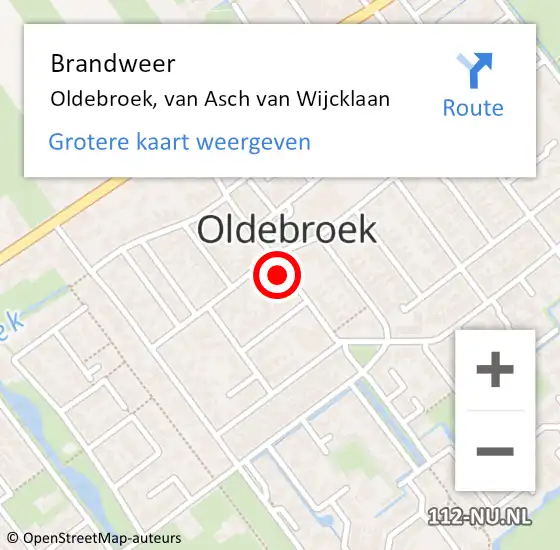 Locatie op kaart van de 112 melding: Brandweer Oldebroek, van Asch van Wijcklaan op 1 juli 2021 01:40