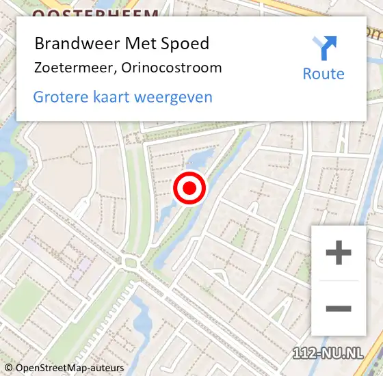 Locatie op kaart van de 112 melding: Brandweer Met Spoed Naar Zoetermeer, Orinocostroom op 1 juli 2021 02:25