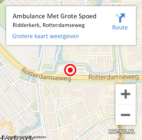 Locatie op kaart van de 112 melding: Ambulance Met Grote Spoed Naar Ridderkerk, Rotterdamseweg op 1 juli 2021 03:29