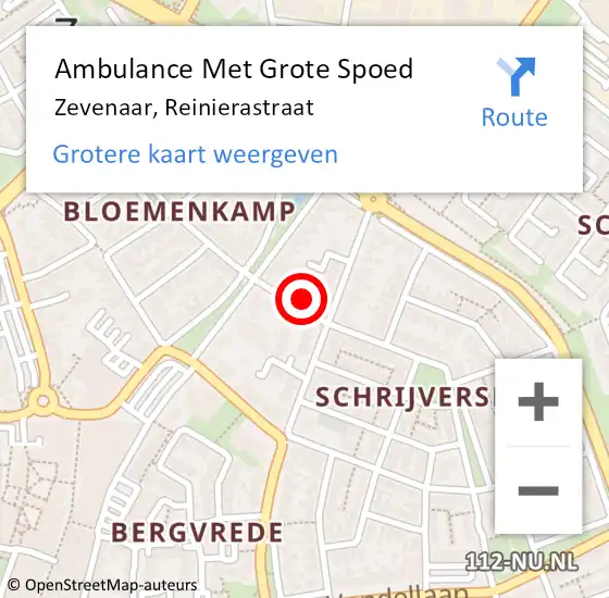 Locatie op kaart van de 112 melding: Ambulance Met Grote Spoed Naar Zevenaar, Reinierastraat op 14 juni 2014 22:21