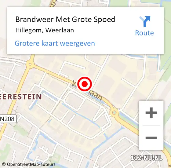 Locatie op kaart van de 112 melding: Brandweer Met Grote Spoed Naar Hillegom, Weerlaan op 1 juli 2021 04:44