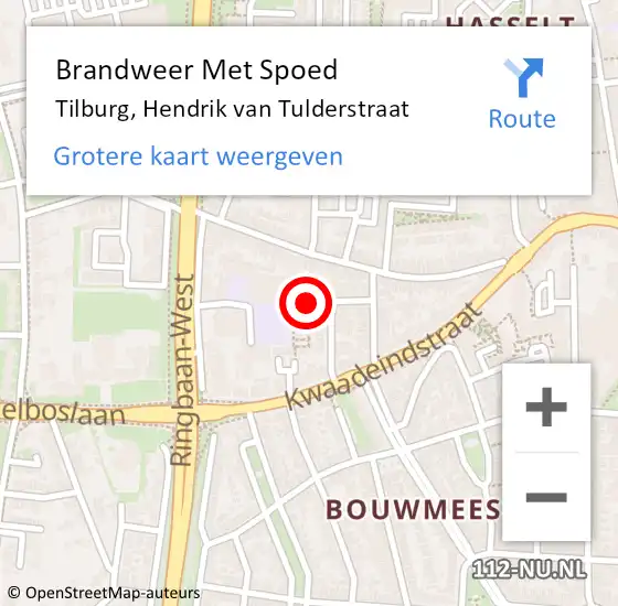 Locatie op kaart van de 112 melding: Brandweer Met Spoed Naar Tilburg, Hendrik van Tulderstraat op 1 juli 2021 05:43