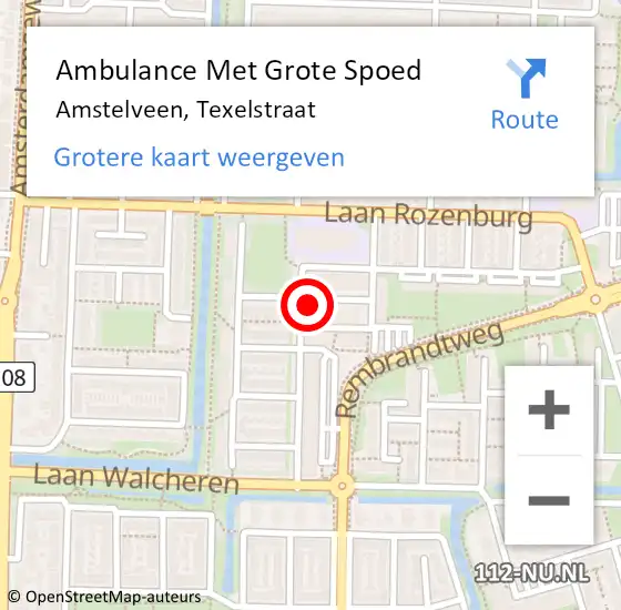 Locatie op kaart van de 112 melding: Ambulance Met Grote Spoed Naar Amstelveen, Texelstraat op 1 juli 2021 06:52