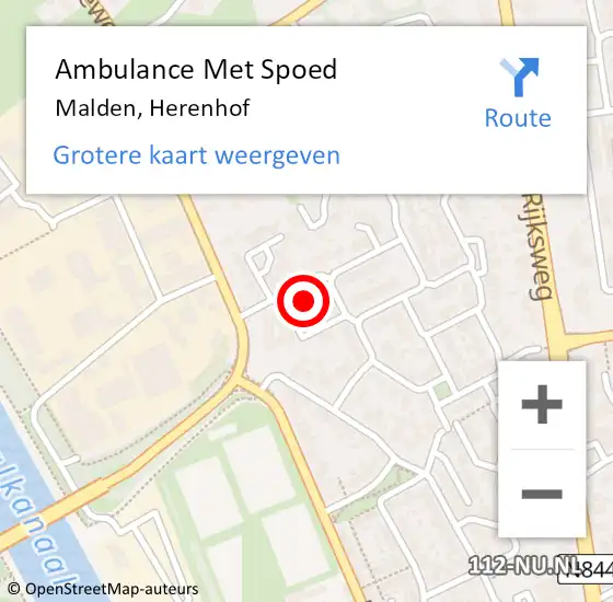 Locatie op kaart van de 112 melding: Ambulance Met Spoed Naar Malden, Herenhof op 1 juli 2021 08:11