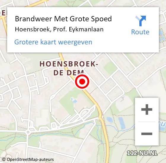 Locatie op kaart van de 112 melding: Brandweer Met Grote Spoed Naar Hoensbroek, Prof. Eykmanlaan op 1 juli 2021 08:16