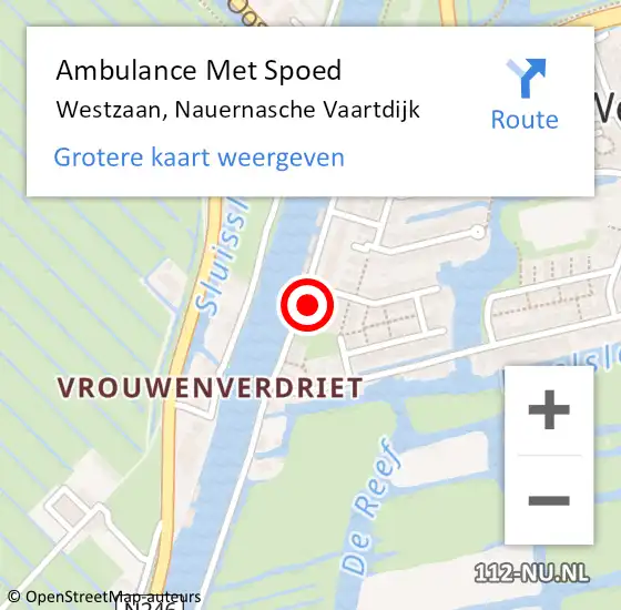 Locatie op kaart van de 112 melding: Ambulance Met Spoed Naar Westzaan, Nauernasche Vaartdijk op 1 juli 2021 08:22