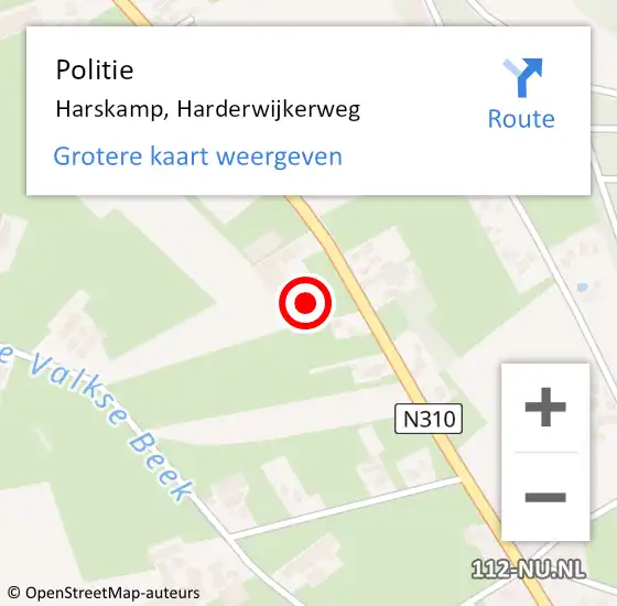 Locatie op kaart van de 112 melding: Politie Harskamp, Harderwijkerweg op 1 juli 2021 08:42