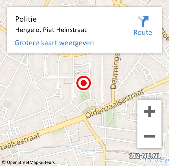 Locatie op kaart van de 112 melding: Politie Hengelo, Piet Heinstraat op 1 juli 2021 08:52