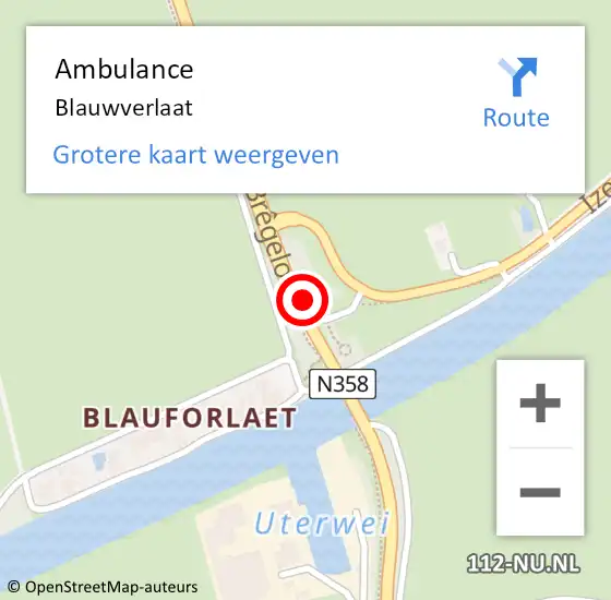 Locatie op kaart van de 112 melding: Ambulance Blauwverlaat op 1 juli 2021 09:01