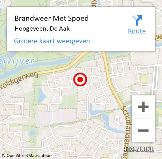 Locatie op kaart van de 112 melding: Brandweer Met Spoed Naar Hoogeveen, De Aak op 1 juli 2021 09:31