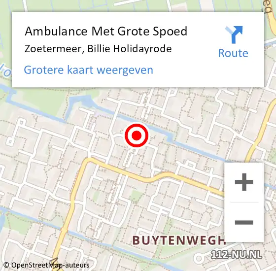 Locatie op kaart van de 112 melding: Ambulance Met Grote Spoed Naar Zoetermeer, Billie Holidayrode op 1 juli 2021 09:40