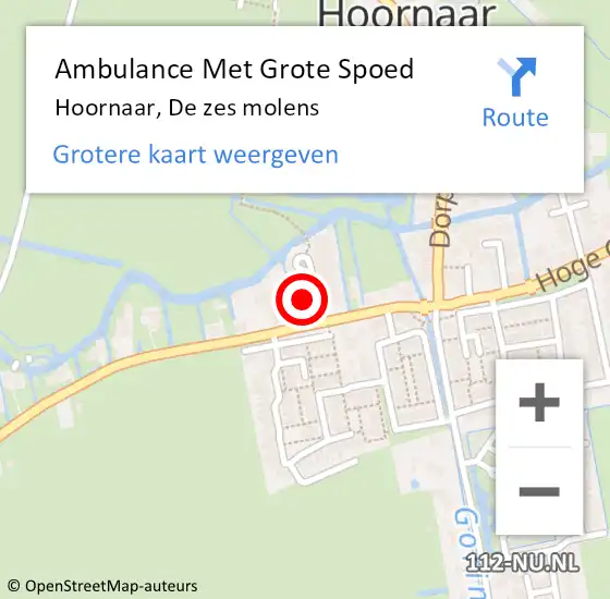 Locatie op kaart van de 112 melding: Ambulance Met Grote Spoed Naar Hoornaar, De zes molens op 1 juli 2021 09:49