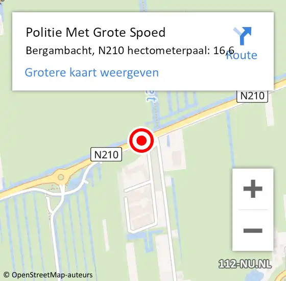 Locatie op kaart van de 112 melding: Politie Met Grote Spoed Naar Bergambacht, N210 hectometerpaal: 16,6 op 1 juli 2021 10:06
