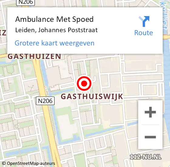 Locatie op kaart van de 112 melding: Ambulance Met Spoed Naar Leiden, Johannes Poststraat op 1 juli 2021 11:10