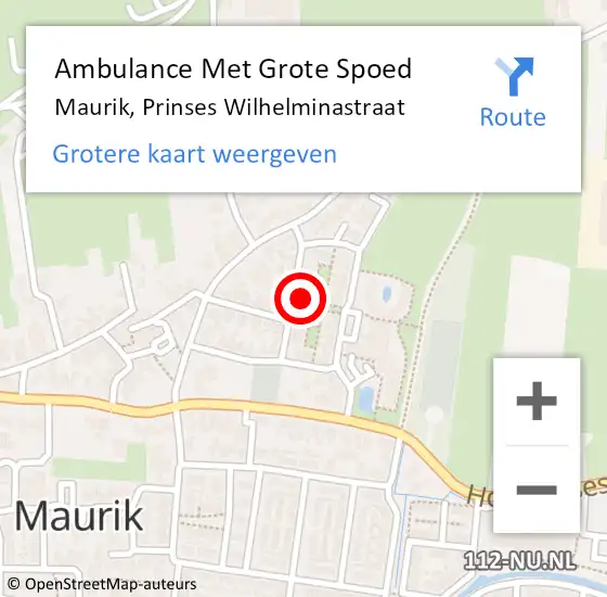 Locatie op kaart van de 112 melding: Ambulance Met Grote Spoed Naar Maurik, Prinses Wilhelminastraat op 1 juli 2021 11:20